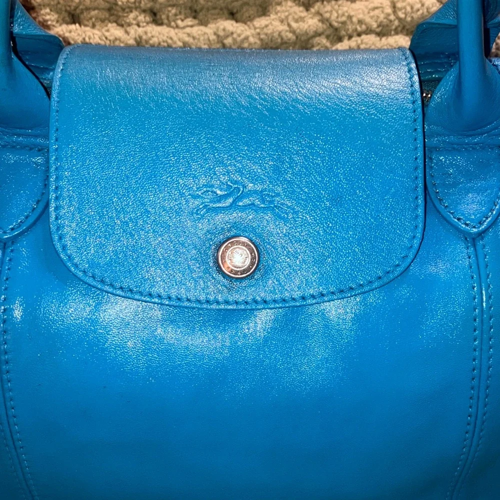 Longchamp Le Pliage Cuir Blue all leather tote bag - Picture 3 of 16